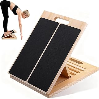 Wooden Tilting Board, Adjustable Portable Stretch Mobility Board with Handle, Non-slip Calf Stretch, 136kg Weight Capacity Sturdy Calf Stretch Wedge for Calf Muscles, Knee, Heel, Ankle