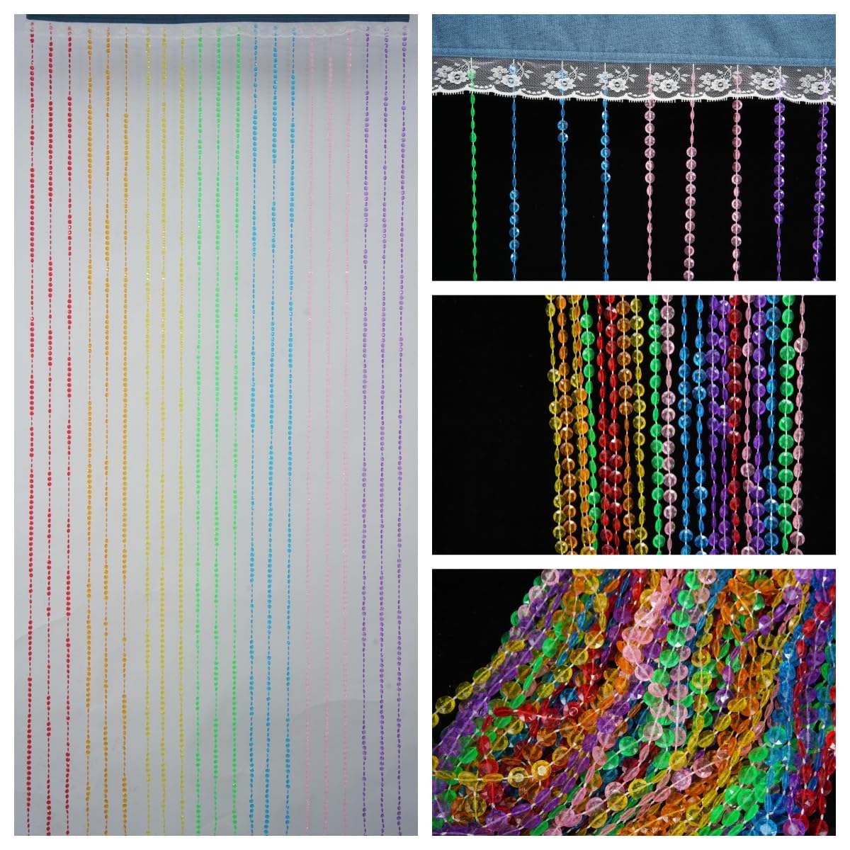 YaoYue Crystal Beaded Curtain Door Curtains Room Divider Hanging Diamond Acrylic Beads for Doorway Hippie Closet Bedroom Wall Window Backdrop Decor (35.5×79in/90×200cm, Crystal): Rainbow 35.5"W x 79"L (Pack of 1)