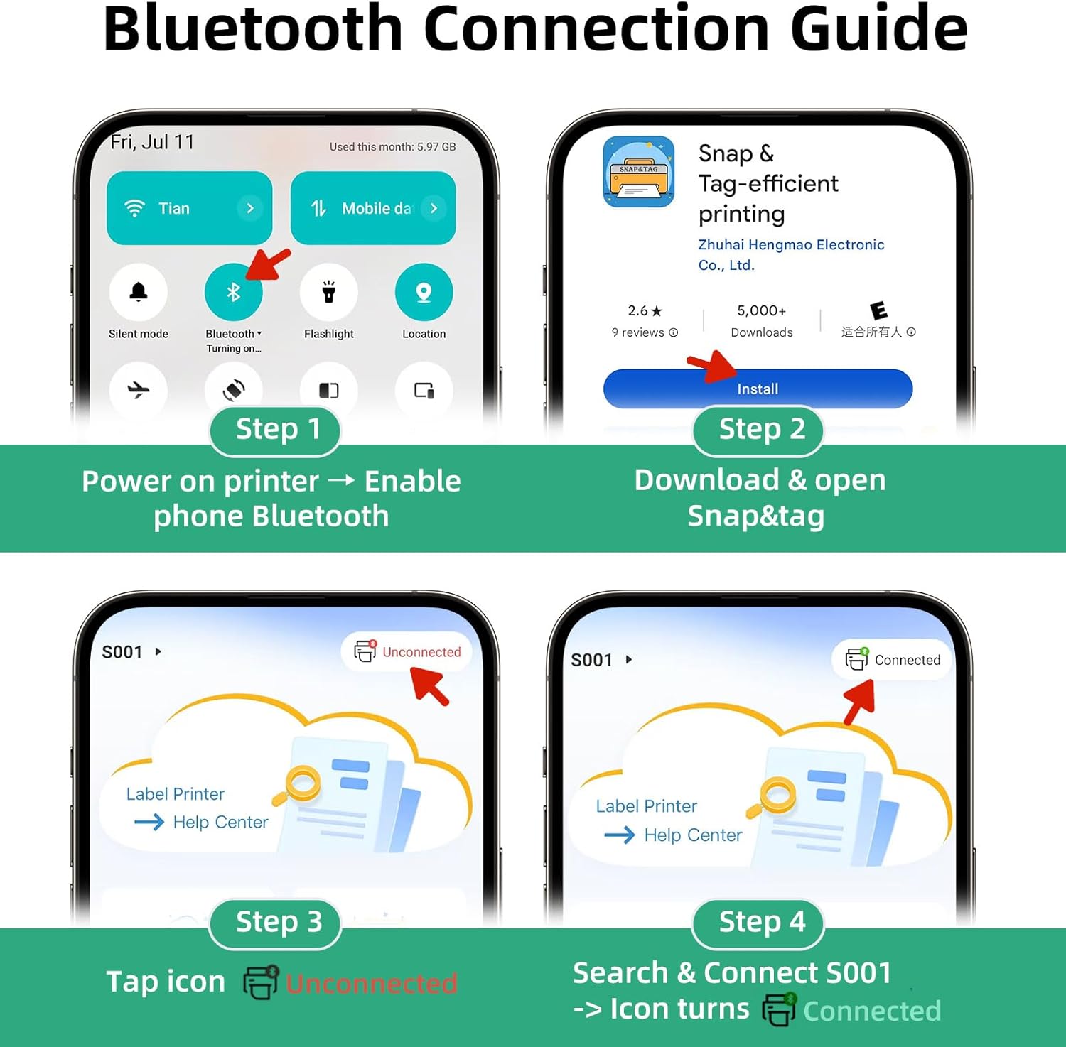 ORGSTA S001 Label Maker Machine with Tape, Portable Bluetooth Label Maker for Home and Office Organization, Thermal Label Printer Mini Sticker Maker with Multiple Templates, Green - Image 3