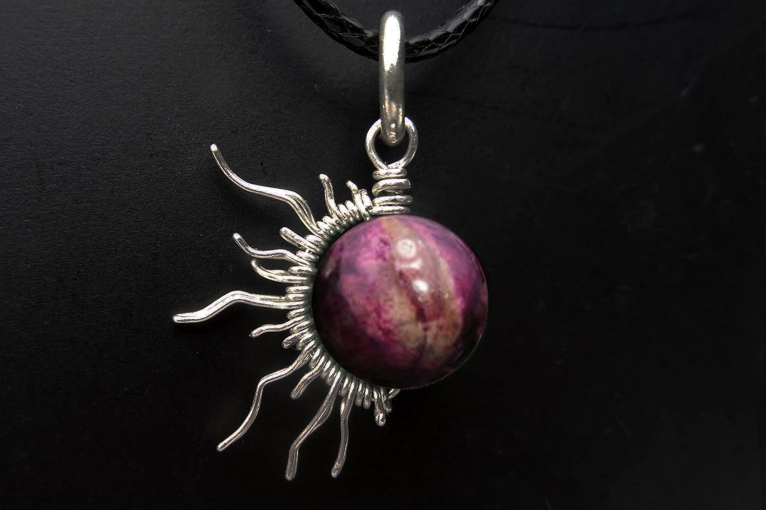 Sugilite 1/2 Sun Wire Wrapped Pendant- Black Niobium/Silver/Steel/Copper/Bronze/14K Gold, or 14K Rose Gold- Pendant or Bracelet Charm - Pink Purple Red Black Gemstone Jewelry -... - Image 3