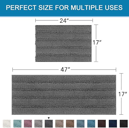 Miniatura 2 de H.VERSAILTEX 2 tapetes de baño superabsorbentes, de felpilla, a rayas, antideslizantes, lavar a máquina y secar en secadora, para piso del baño