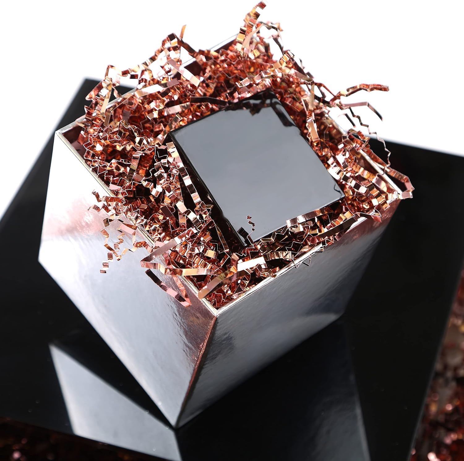 UNIQOOO 1 LB Metallic Rose Gold Crinkle Cut Paper, Pink Grass Shredded Paper Filler Strands Shred Raffia Tissue Craft Bedding Cushion, Wedding Birthday Bridesmaid Engagement Gift Box Bag Retail image 2