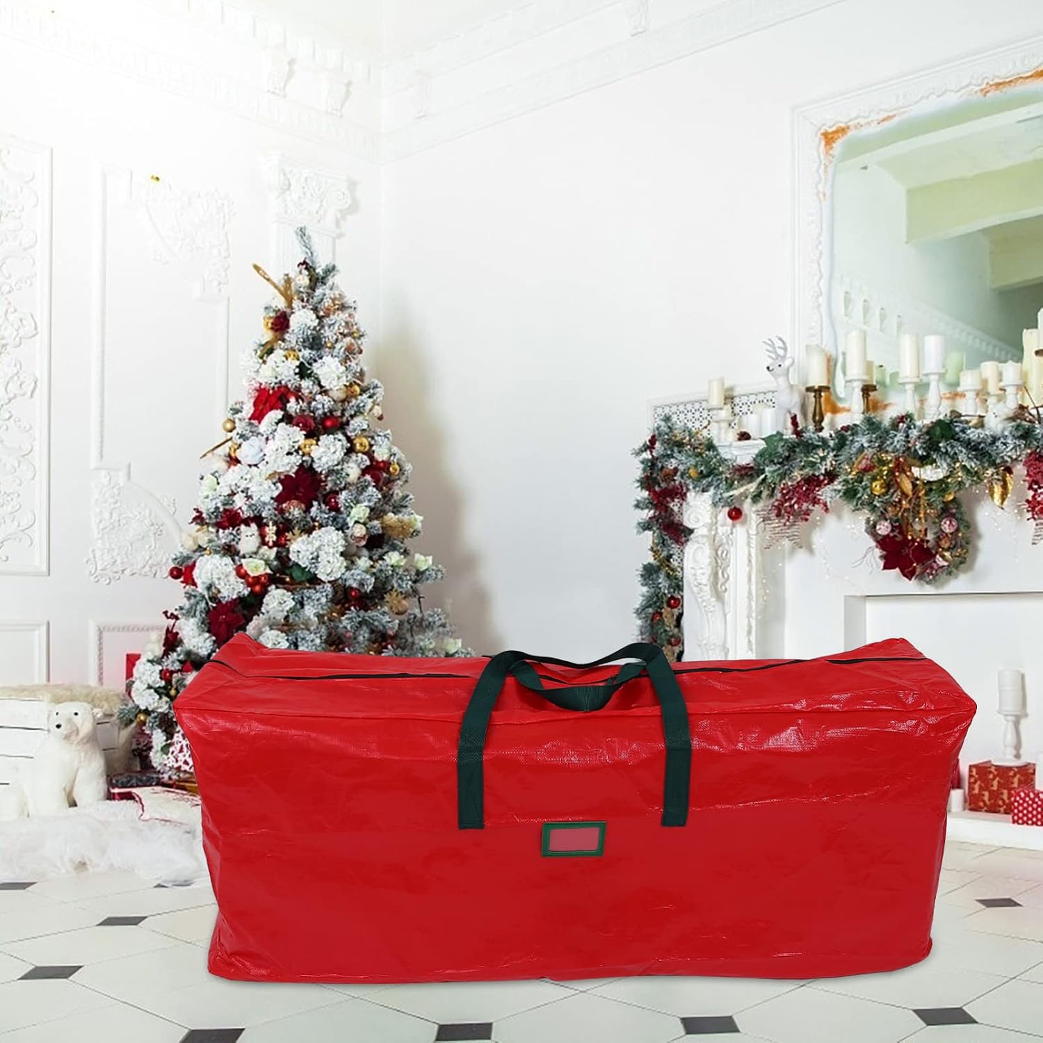 Christmas Tree Storage Bag Xmas, PE Foldable Dust Blocking Red