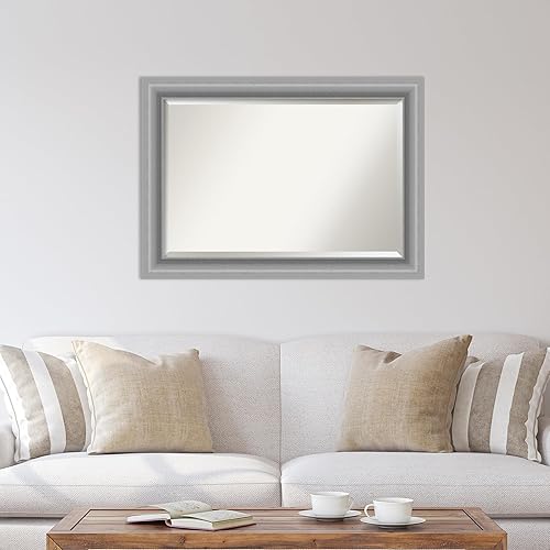 Miniatura 5 de Amanti Art Espejo de pared plateado de 30 x 42 pulgadas, espejo rectangular de baño de níquel pulido para decoración de pared, sala de estar, marco