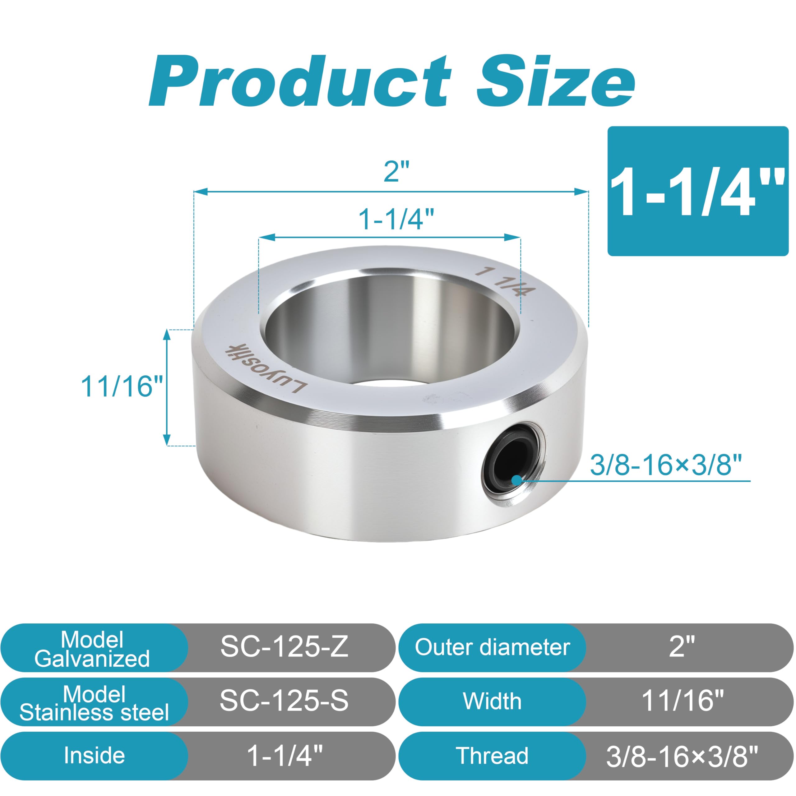 Zinc Plated Shaft Collars - 8 Pack -2 Zinc Plated Shaft Collars - 8 Pack -2