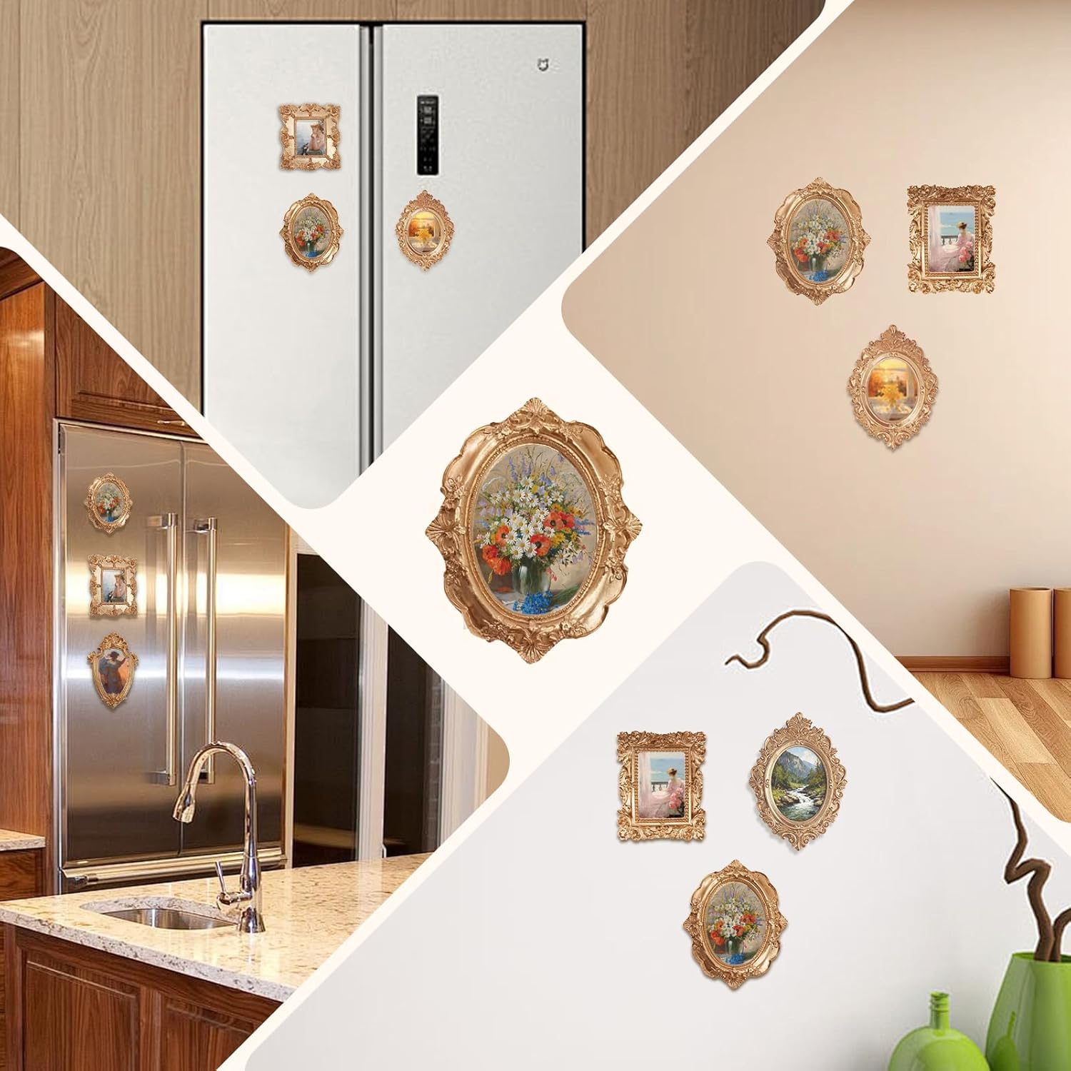 20 Pcs Small Gold Picture Frames Mini Vintage Frames Tiny Antique Photo Frame with Dot Glue and Magnetic Stickers for Home Hotel Christmas Decor Table Top Shooting Photo Props