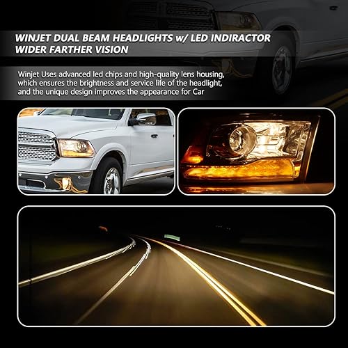Miniatura 2 de Nixon Offroad Conjunto de faros delanteros para Dodge Ram 1500 2500 3500 2009-2018, proyector de haz alto y bajo con señales de giro ámbar LED,