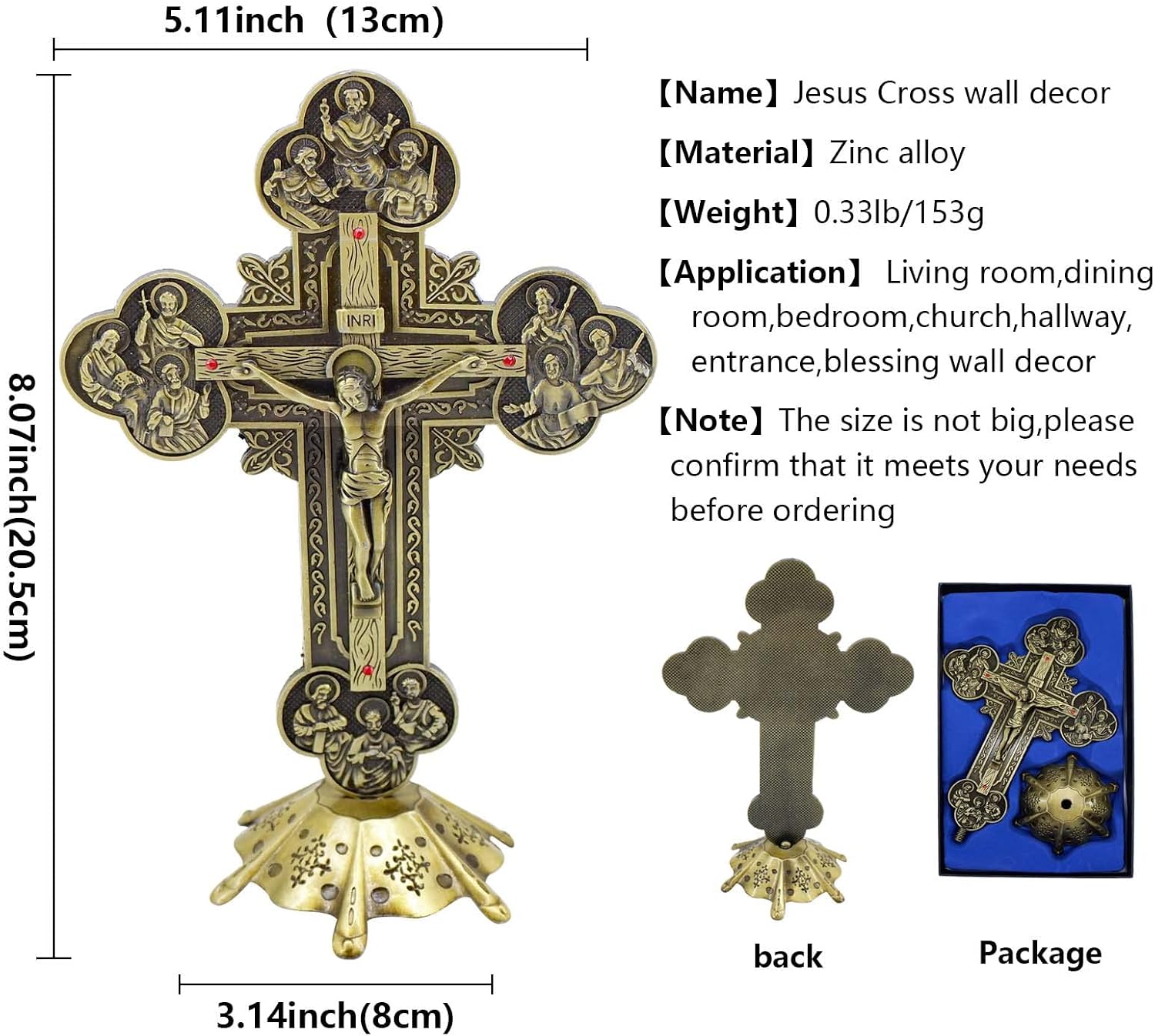 Jesus Altar Table Cross,Religious Crucifix Wall Decor with Stand,Metal Christian Wall-Mounted Ornament for Prayer,Catholic Ornaments