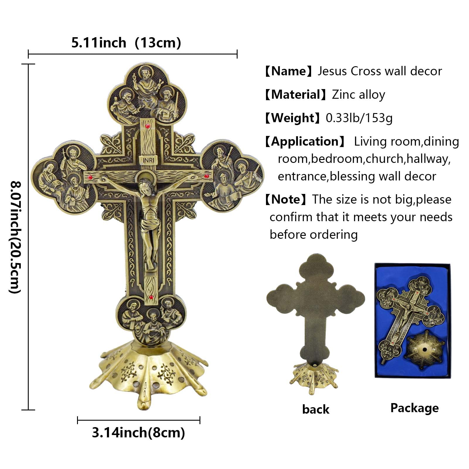 Jesus Altar Table Cross,Religious Crucifix Wall Decor with Stand,Metal Christian Wall-Mounted Ornament for Prayer,Catholic Ornaments