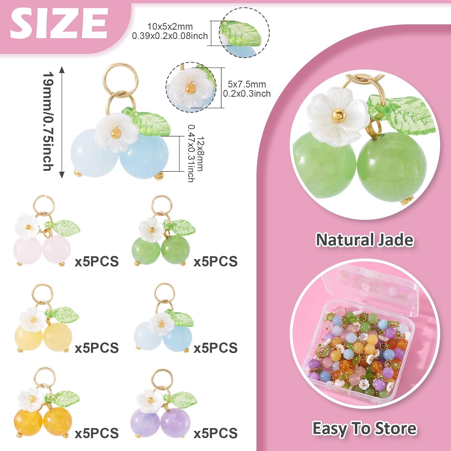 Craftdady 30pcs Cherry Fruit Dangle Charms Pendants Cute Flower Stone Bead Earring Charms Necklace Pendants Fruit Hang Ornament 19mm for DIY Craft Bracelet Keyhcain Jewelry Making - Image 4