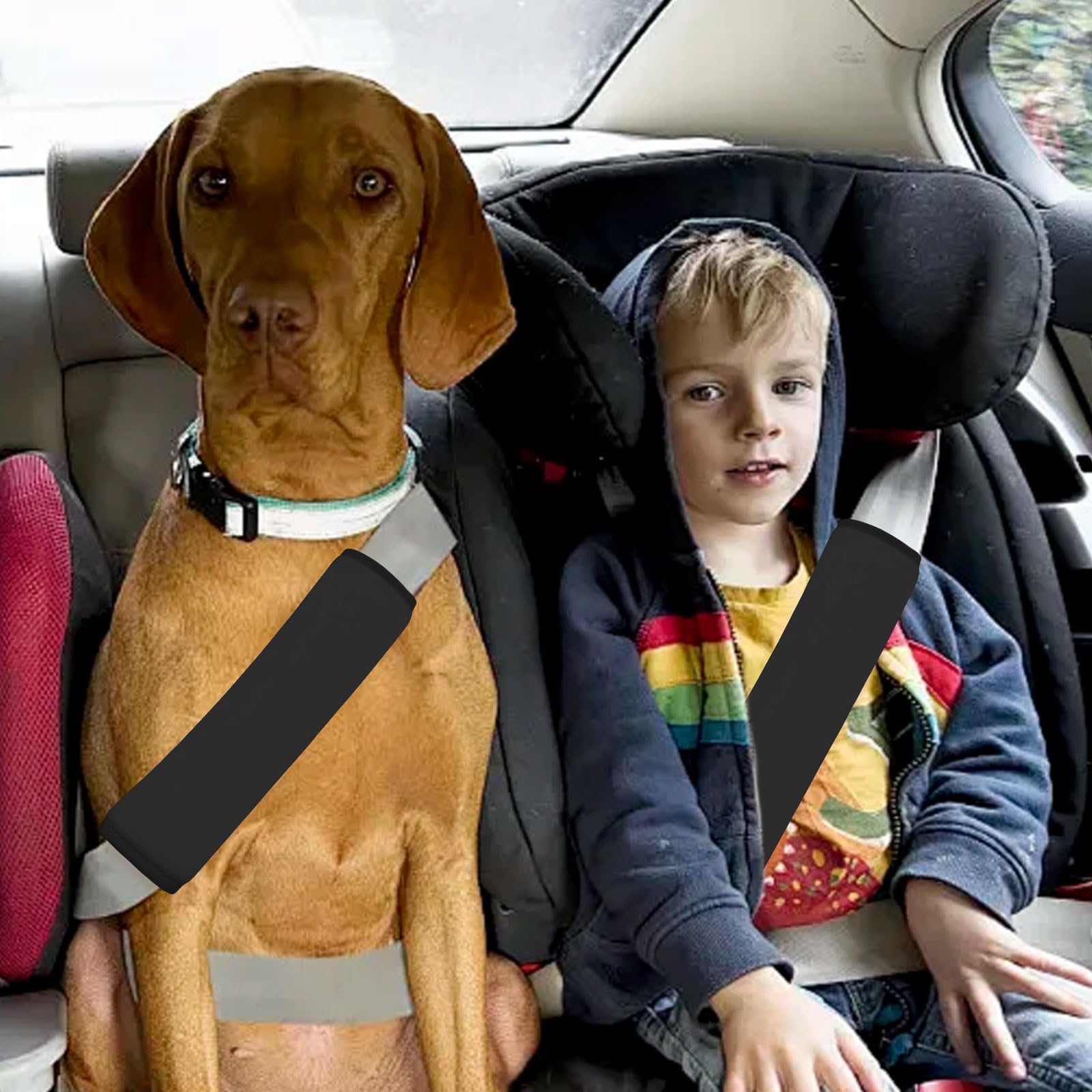 2 imbottiture per cintura, cintura di sicurezza per auto, imbottitura per cintura di sicurezza per auto, cuscino per il sonno morbido e confortevole e protezione per cinture per bambini (nero)