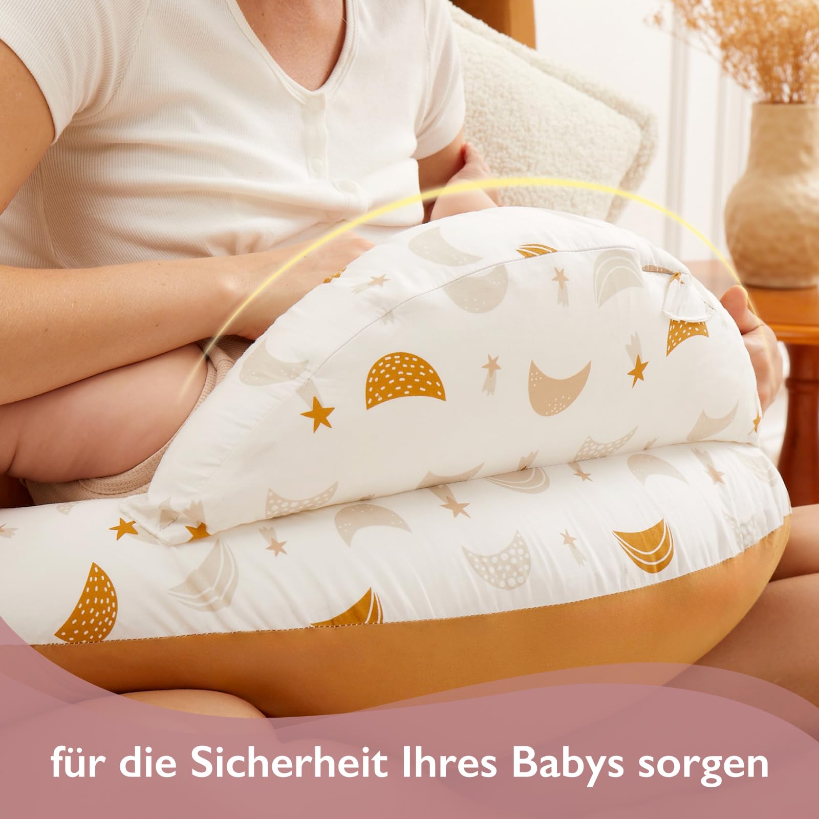 Momcozy Stillkissen mit Sicherheitsumrandung – Ergonomisches Still- und Lagerungskissen mit verstellbarem Gurt & abnehmbarem Baumwollbezug,Meteoritenschauer
