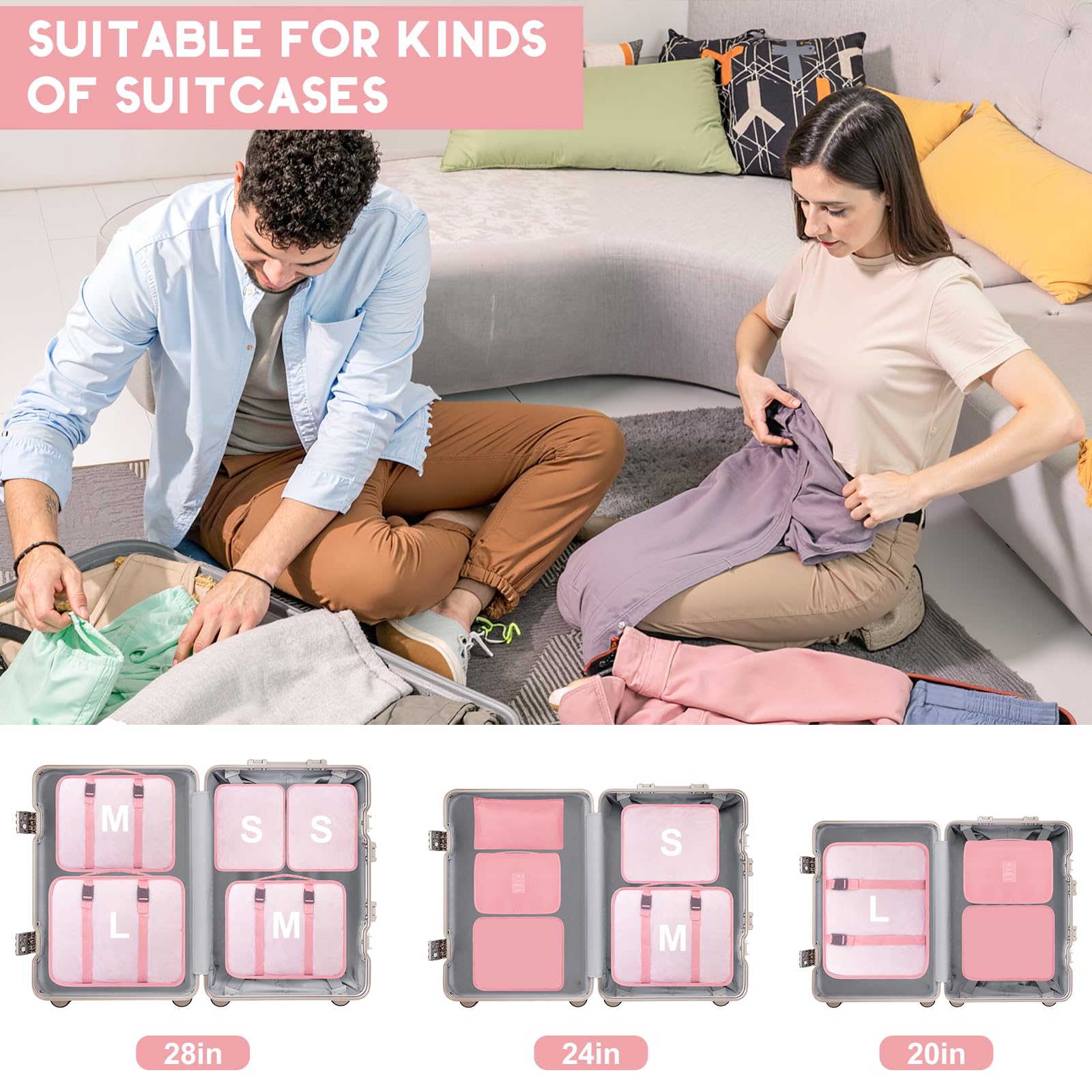 10 Set Packing Cubes for Travel, Travel Packing Cubes with Hanging Toiletry Bag and Shoe Bag, Luggage Organizer Bags for Suitcase Travel Essentials Women Men