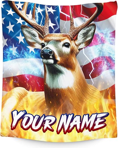 Hunting Gifts for Boys Men - Personalized Deer Blanket with Name - Cool Soft Cozy Throw for Bed - 4 Sizes