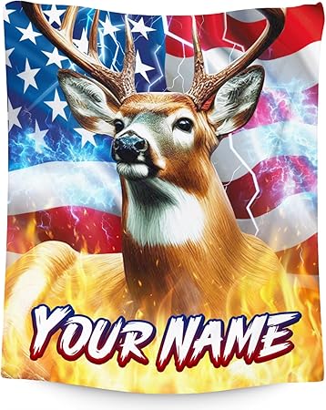 Hunting Gifts for Boys Men - Personalized Deer Blanket with Name - Cool Soft Cozy Throw for Bed - 4 Sizes
