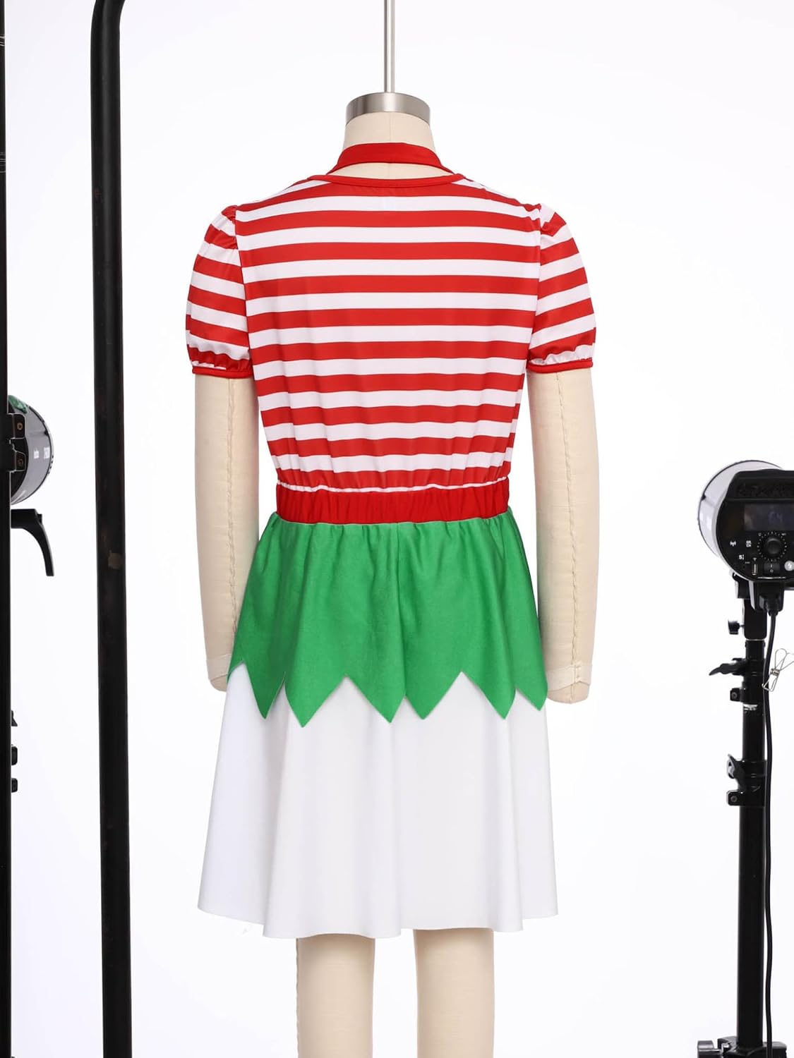 Girls Santa Elf Christmas Dress A Line Gown with Apron Short Sleeve Ice Skating Leotard