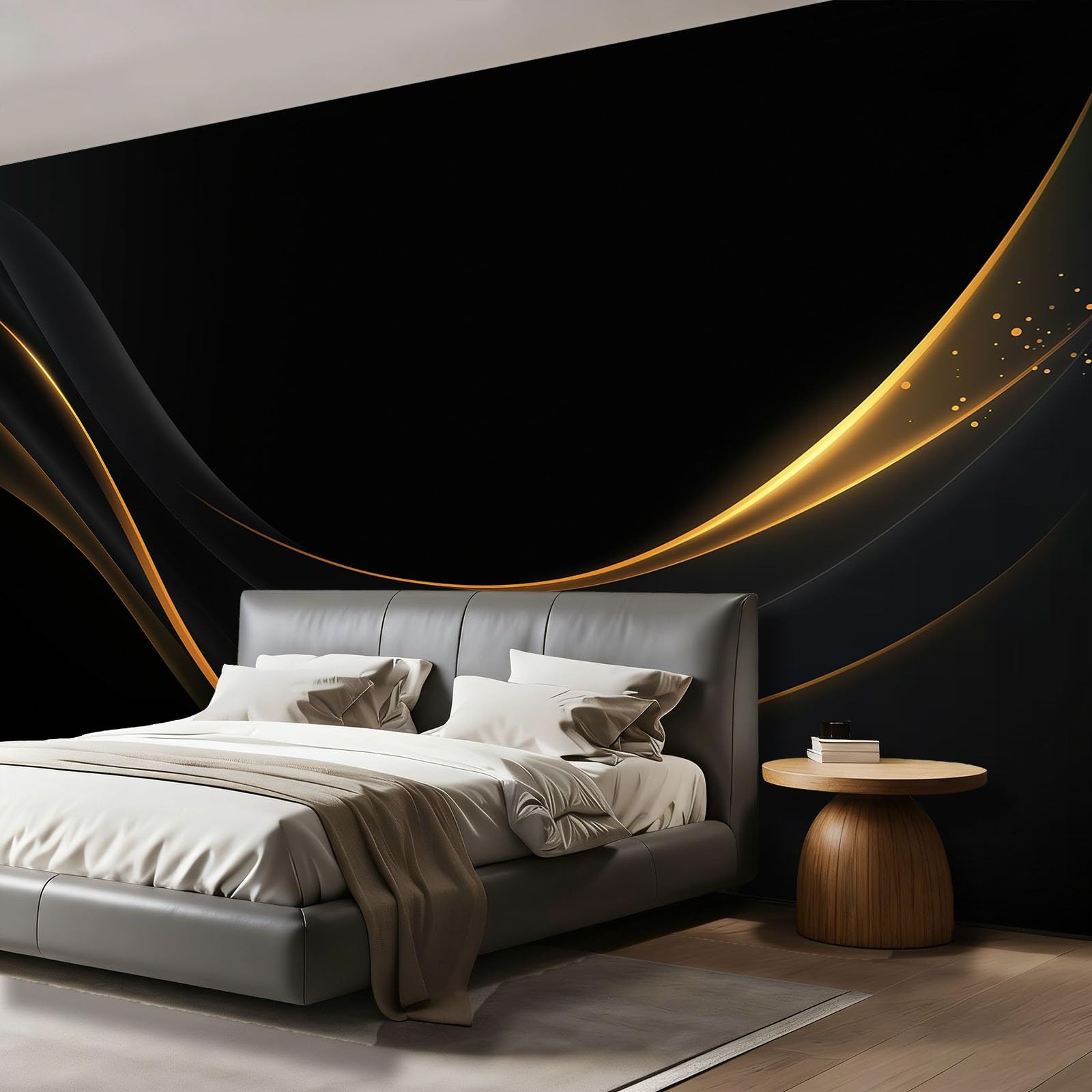 Fototapeta z włókniny 400 x 280 cm gigantyczny plakat eleganckie minimalistyczne linie dekoracja, czarna panoramiczna tapeta 3D dekoracja ścienna