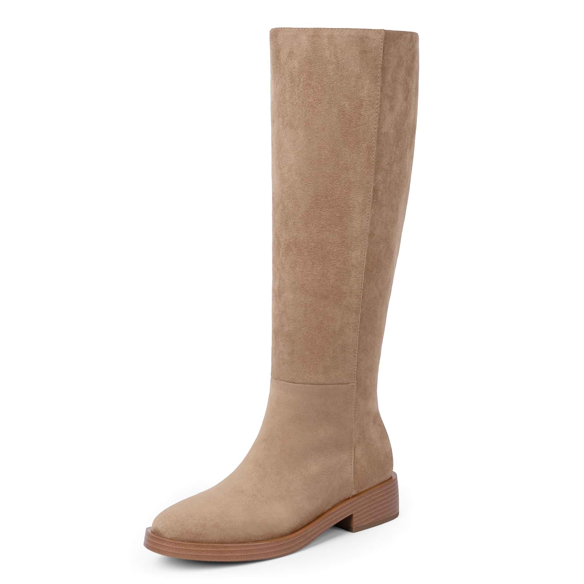 Modatope Knee High Boots Women Round Toe Chunky Heel Fall Boots Womens Low Flat Heel Long Boots with Side Zipper, Fashion Riding Boots Fall Winter