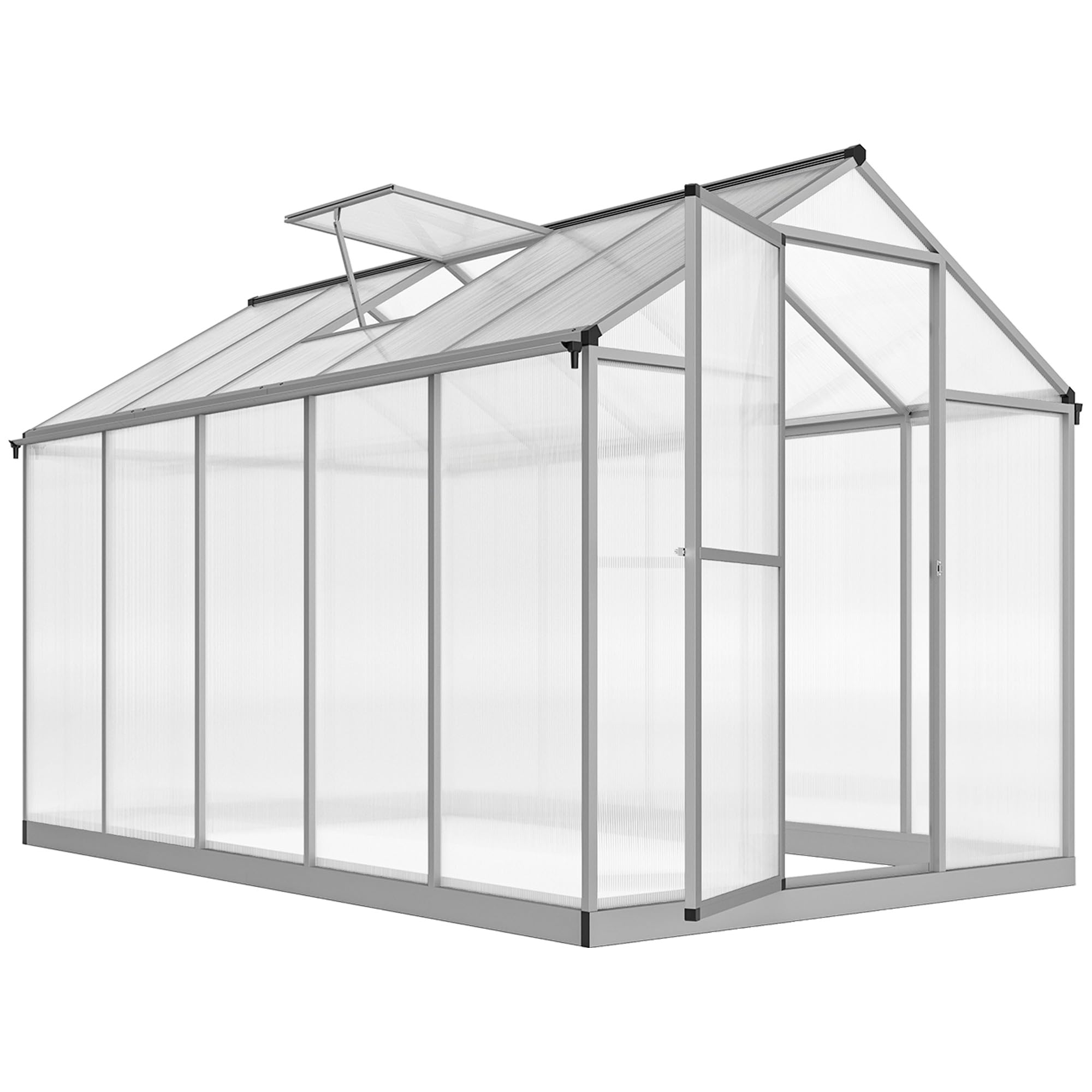 Outsunny Serre de Jardin en Aluminium Polycarbonate, Serre avec fenêtres supérieures réglables, Porte battante, abri extérieur résistant aux intempéries pour Plante Fleur, 303x183x195 cm, Transparent
