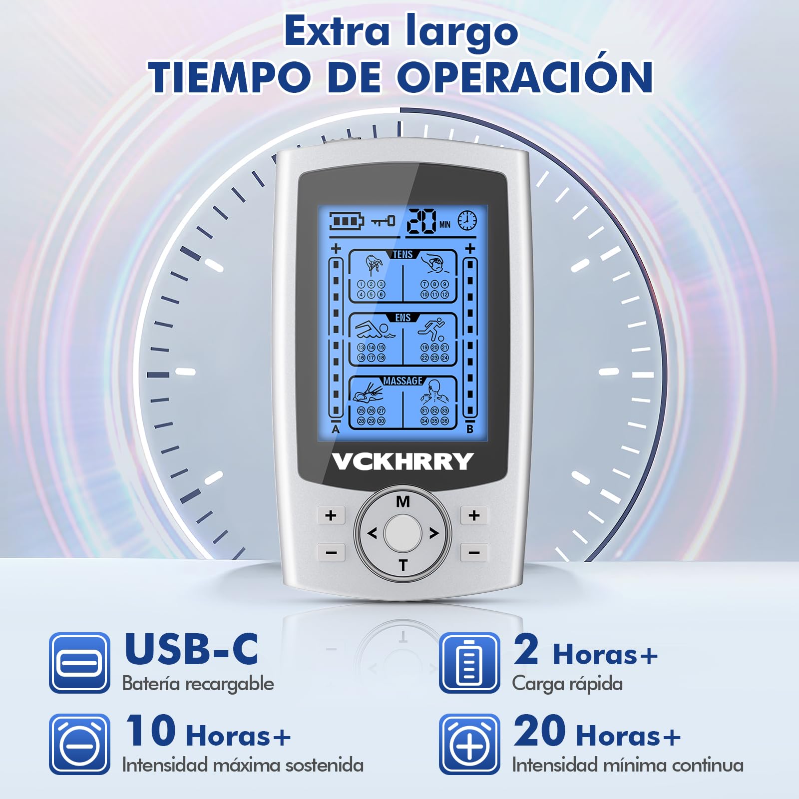 3 en 1 Electroestimulador Muscular de 36 programas, con función TENS EMS Masaje, 20 Niveles de Intensidad para Muscular Relajación, 2 Canales y 10 Electrodos, Función de Masaje