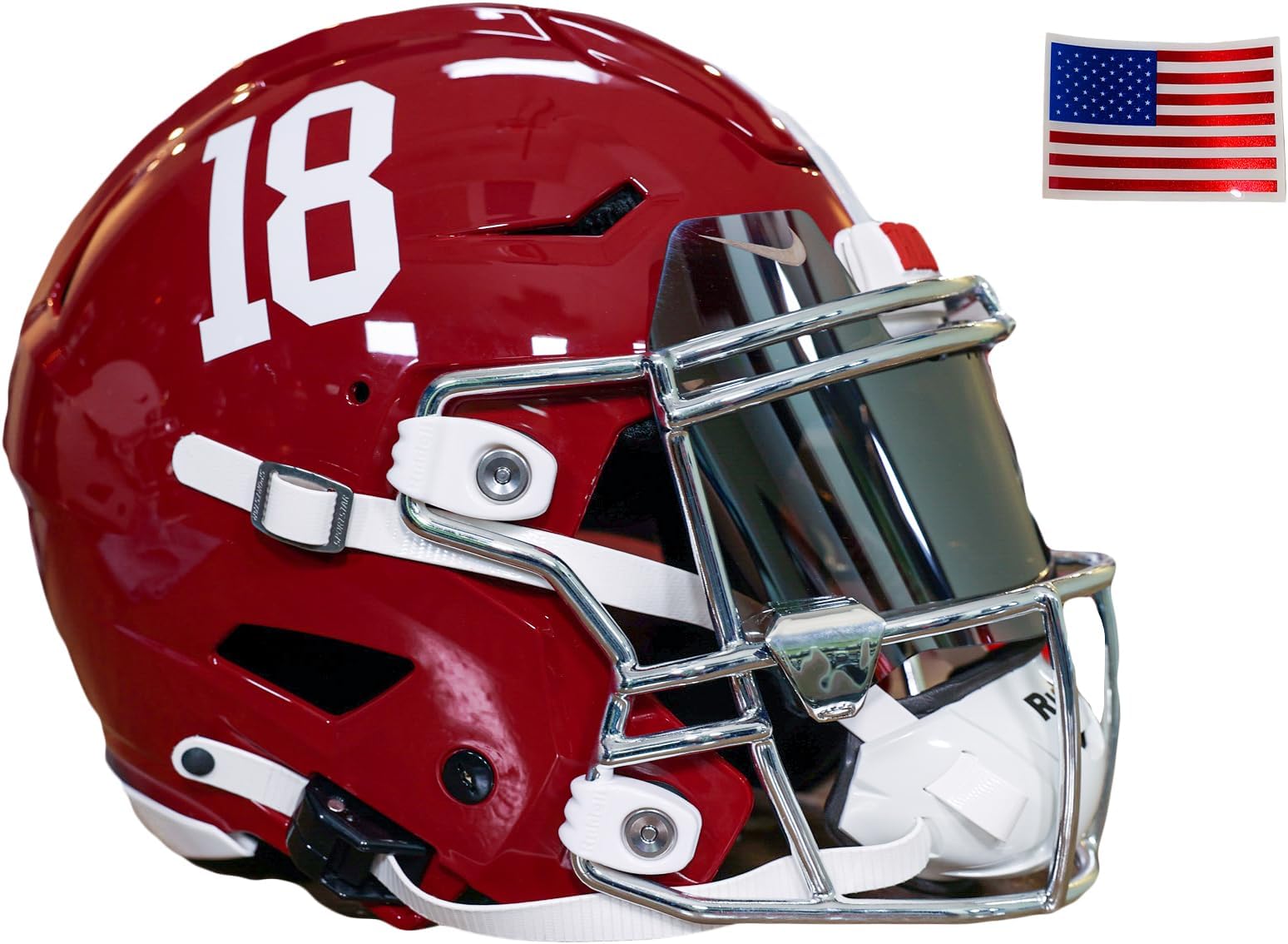 Green GridironAlabama Football Helmet + Chrome US Flag Helmet Decal