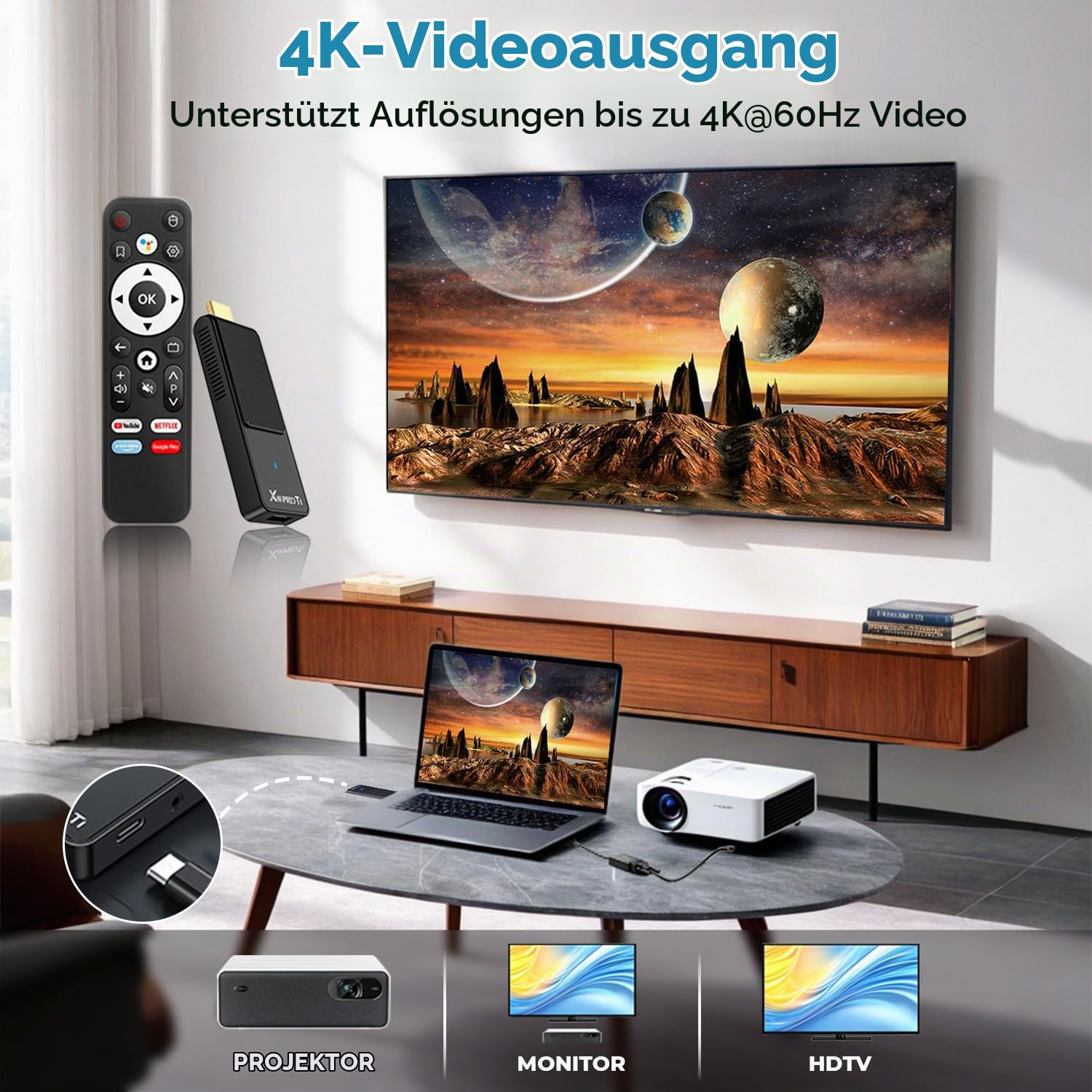GREVA TV Stick Android 4K Ultra HD-Streaming-Gerät, Neuestes Android 14.0 TV-Stick Box 2 GB 16 GB HDR/AV1/2,4G/5G WiFi/BT 5.0, 3D HD Smart Box Streaming Media Player mit Assistant Sprachfernbedienung