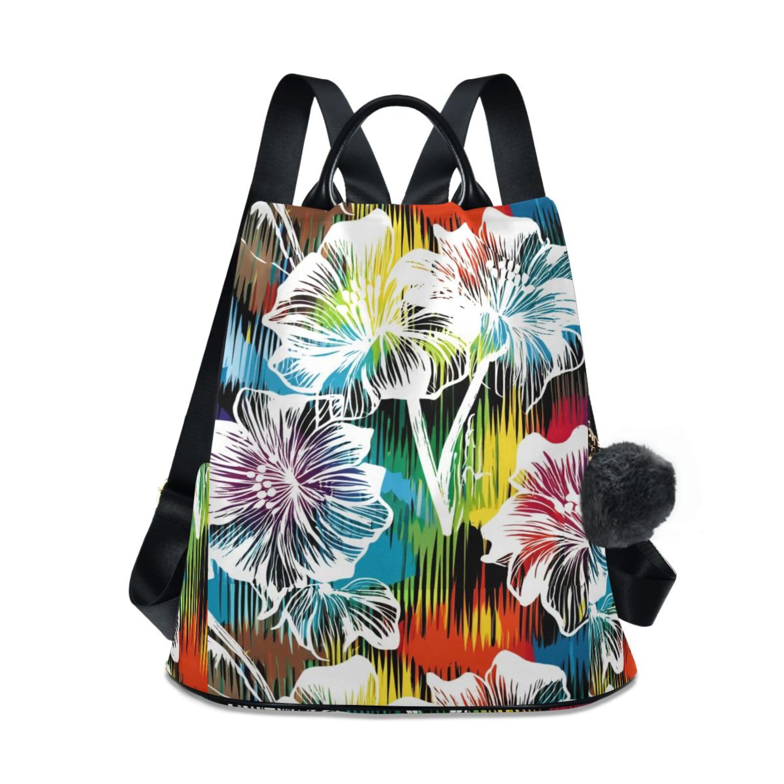 Sac à dos abstrait fleurs blanches en cuir synthétique chic - 8