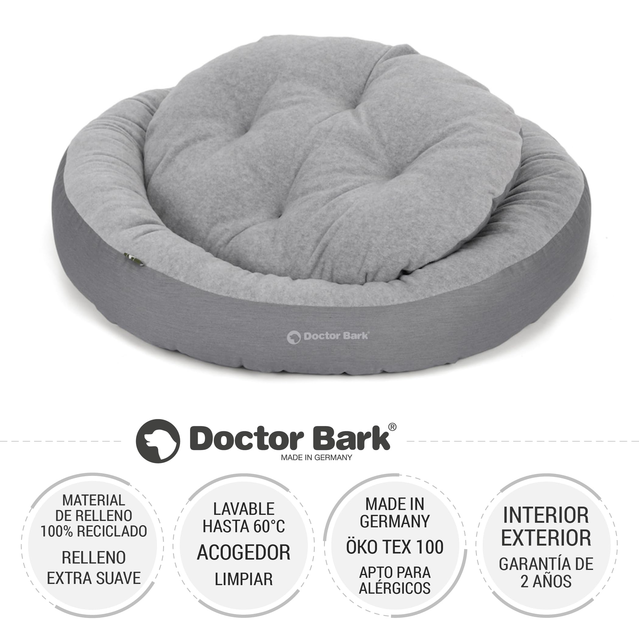 Doctor Bark GreenLabel - Cesta para perros pequeños, suave, redonda, mullida, con cojín reversible, forro polar/algodón, cama para perros (S - 50 x 40 cm, gris claro)