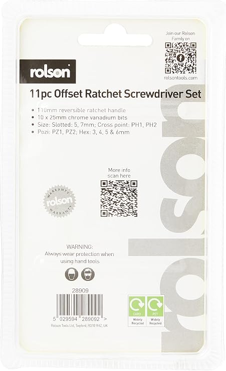 Rolson 28909 11 pc Offset Ratchet Screwdriver Set