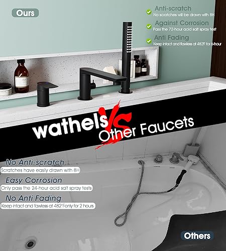 Miniatura 4 de Grifo de bañera romano moderno negro mate con boquilla giratoria de 360, grifo de bañera de montaje en cubierta con ducha de mano, grifo de llenado