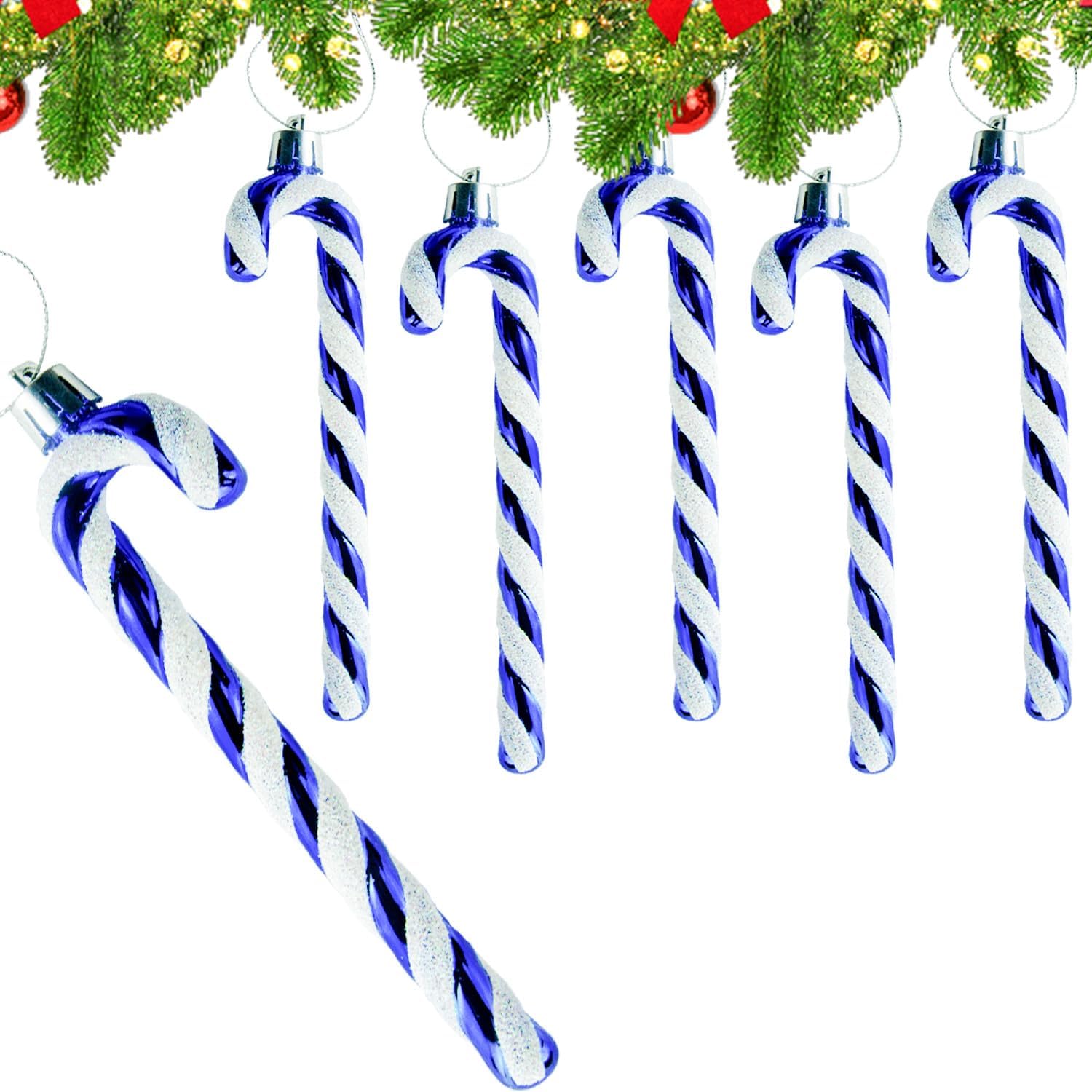 6 PCS Blue Christmas Decorations, Christmas Candy Cane Decoration