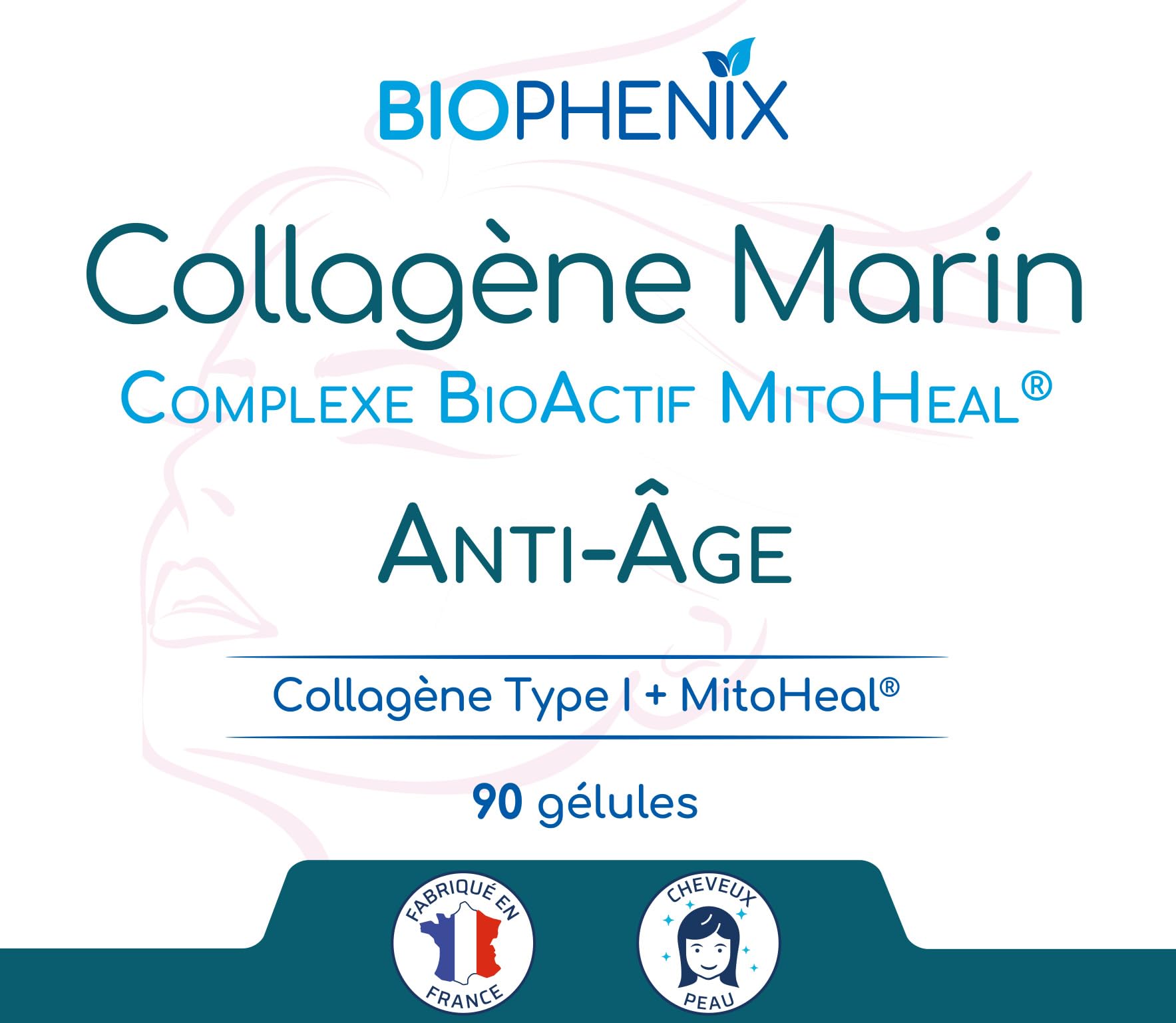 Biophénix Collagène Marin + Complexe BioActif MitoHeal® 90 Gélules Végétales - Anti-Âge - Antioxydant - Peau Hydratée - Peptides de Collagène Type I Peptan® - Riche en Polyphénols (Lot de 5)
