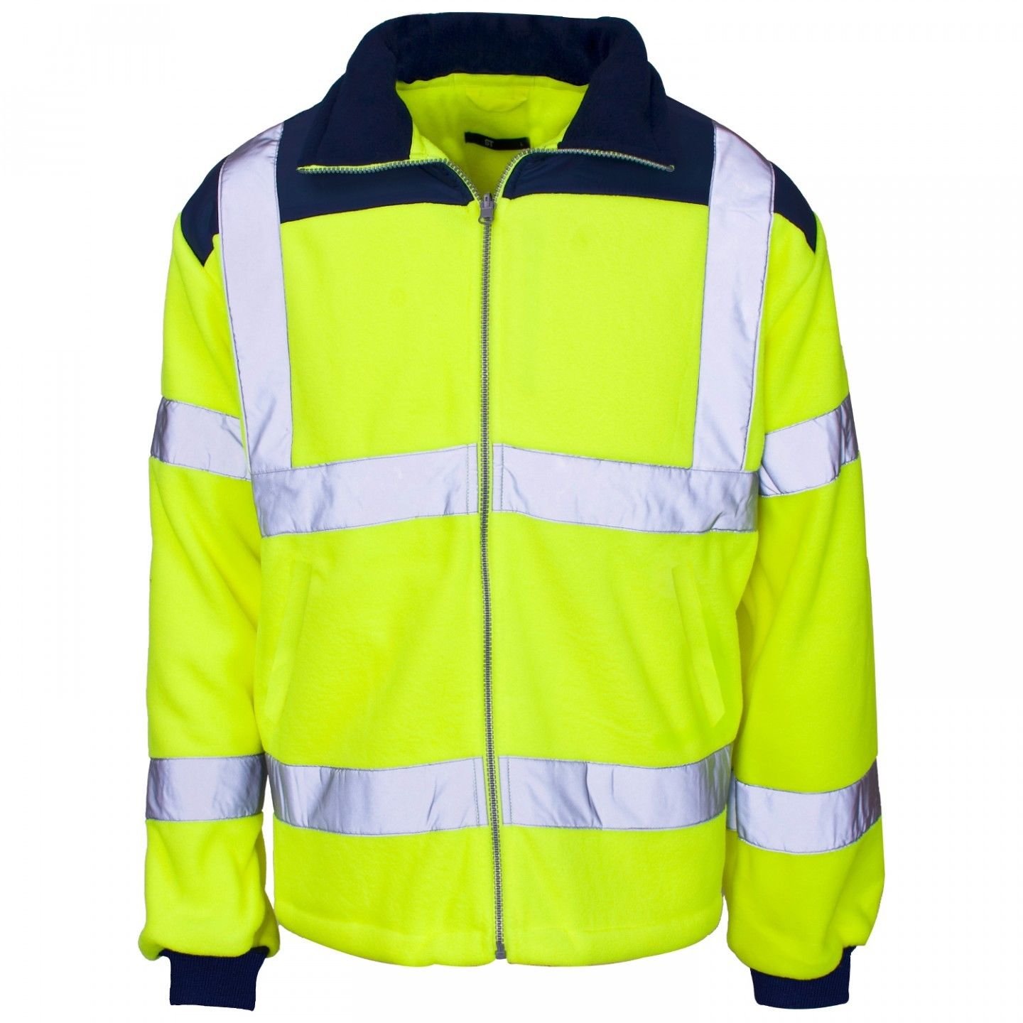 Supertouch Men's Yellow/Navy Hi Vis Viz Visibility Premium Safety Work Fleece Jacket Medium