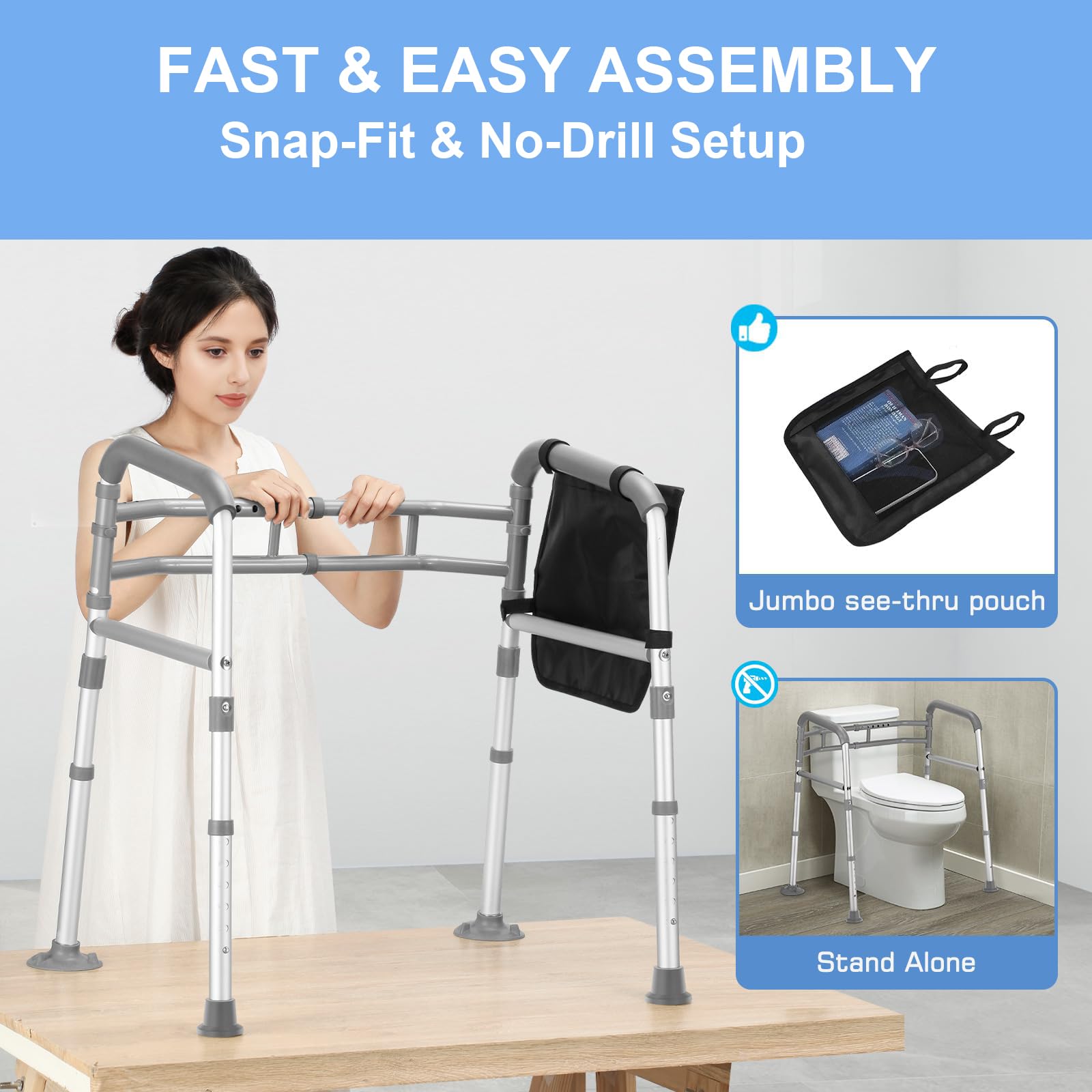 Supporto wc per anziani, Braccioli per wc, Supporto per WC regolabile, Barra Bagno Disabili, Braccioli Toilette, Supporto Mobile per WC, Per anziani, disabili e donne in gravidanza