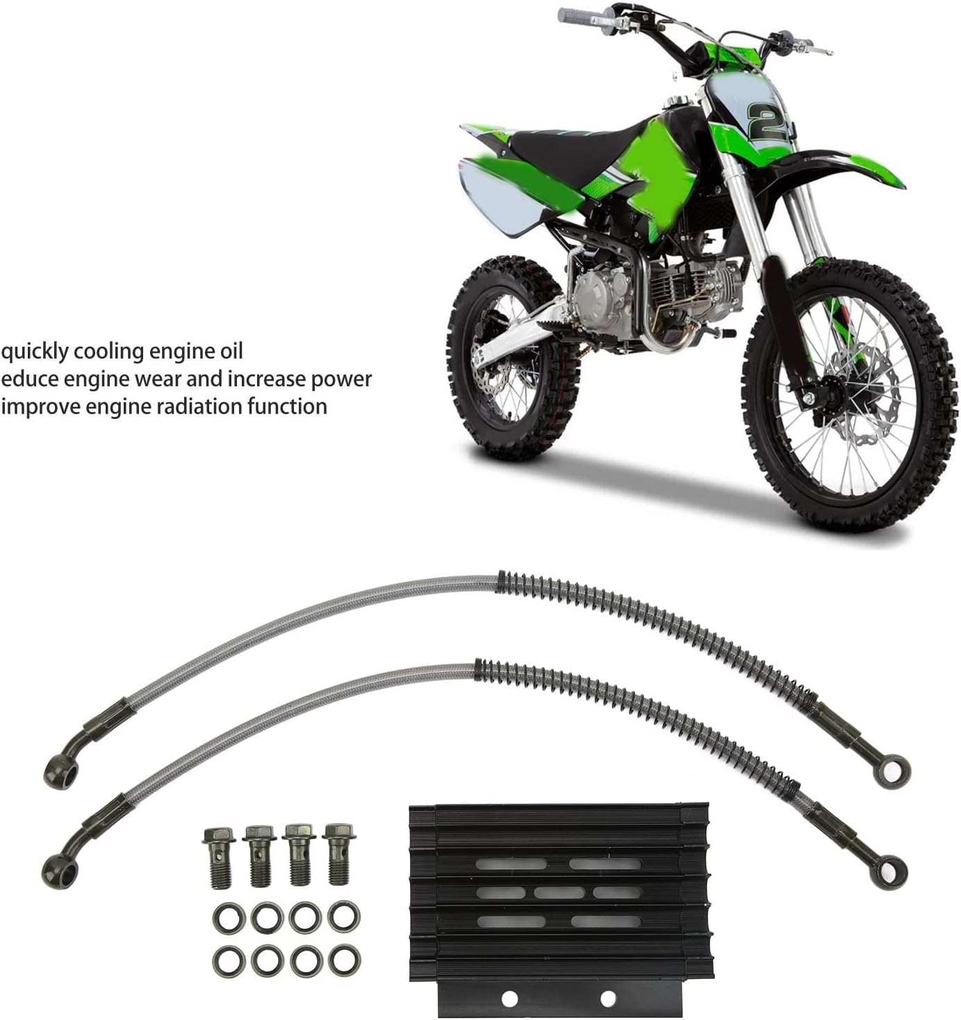 Pit Bike Oil Cooler, Oil Cooler Engine Cooling Hose Kit for 110CC to 150CC Pit Dirt Bike ATV