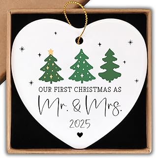Wedding Shower for Couple 2025 Newlyweds Ceramic Ornament Keepsake Sign Heart Plaque Our First Christmas As Mr. & Mrs. Bridal Shower Party Just Married Gifts Decorations