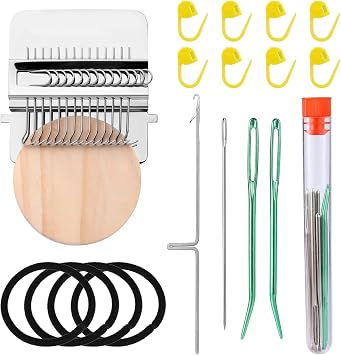 Darning Loom, Speedweve Weaving Repair Mini Loom Machine Small Darning Loom Tool for Beginners Quickly Knitting Mending Jeans Socks DIY Speed Weave Arts 14 Hooks, with Bend Needles