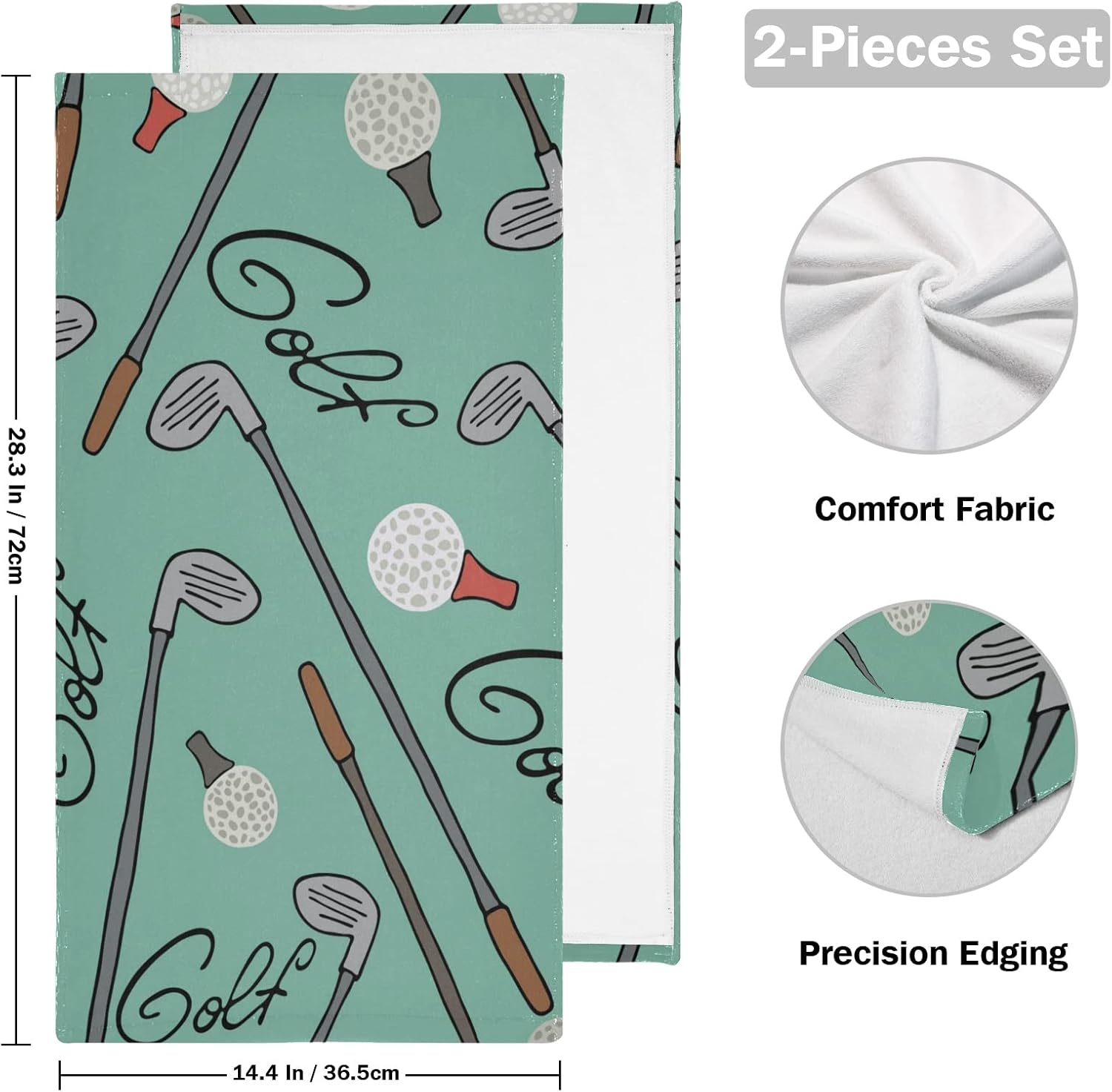 AUUXVA Sport Ball Golf Hand Towels Set of 2, Golf Clubs Bathroom Towel Soft Highly Absorbent Small Bath Towel Kitchen Dish Guest Towel for Hand Face Gym Spa Home Decorative, 28x14.5 in - Image 2