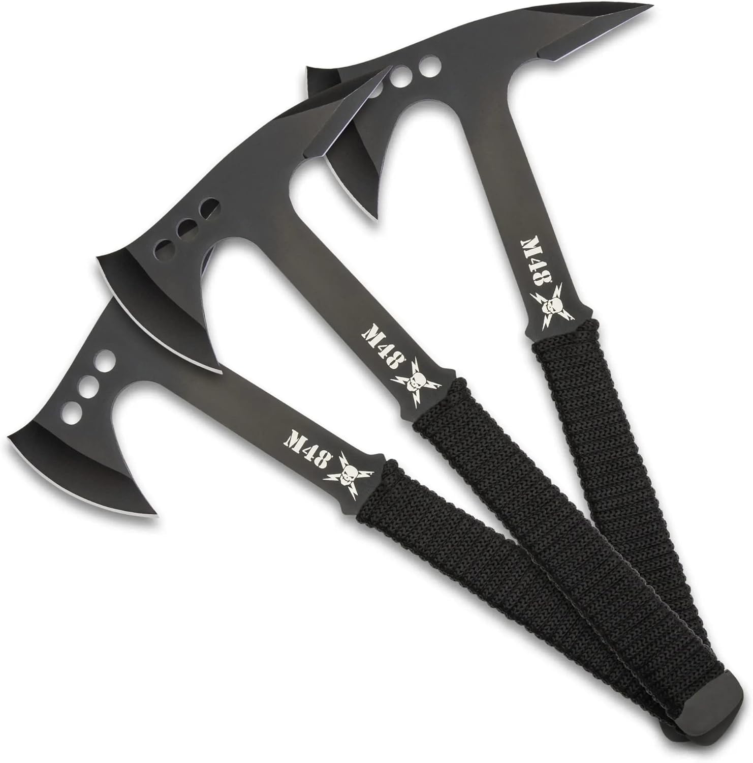 M48 Pro Throwing Axe Set and Sheath - Three-Pieces, 3cr13 Stainless Steel Blade, Cord-Wrapped Handles - Length 10 3/4”