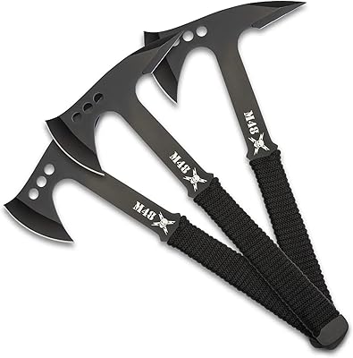 M48 Pro Throwing Axe Set and Sheath - Three-Pieces, 3cr13 Stainless Steel Blade, Cord-Wrapped Handles - Length 10 3/4â€