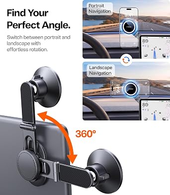 TORRAS Stow Tesla Phone Mount [Hidden & Strong Magnet] 360Rotation Foldable Tesla Phone Holder Fit for All Phones, Tesla MagSafe Car Mount, Tesla Accessories for Model Y Model 3/S/X/Cybertruck