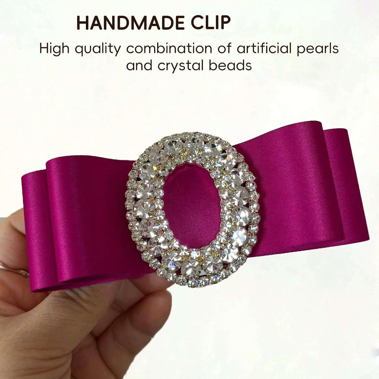 Handmade Vintage French Barrette Clips - Sparkle Crystal Rhinestones Gemstone Luxury Golden Thread Velvet Hair Accessories for Women & Girls, Thick to Thin Hair (Satin 03)