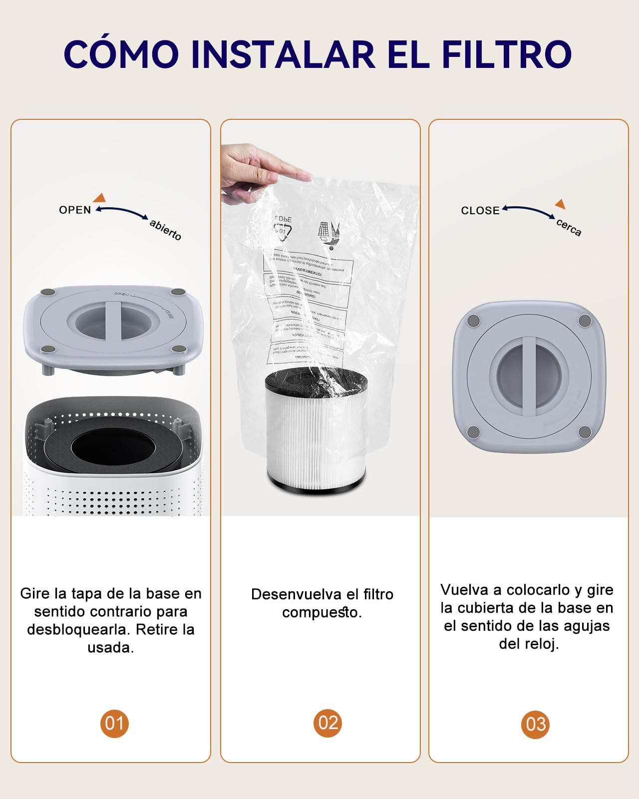EJD Purificador de Aire con Filtro H13 True HEPA para dormitorio | Silencioso 3 Velocidades. Elimina Polvo, Caspa, Olores y Humo. Ambientador, Ideal para Dormitorio, Hogar y Oficina.