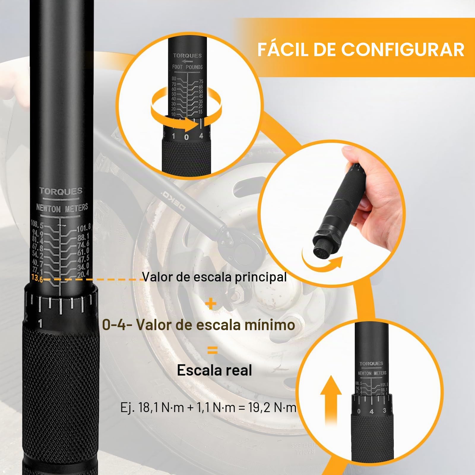 DEKOPRO Llave dinamométrica de doble dirección de 3/8 pulgadas, rango de 10-80 pies-libra y rango de 13.6-108.5 Nm, precisión de ±4%, trinquete de cromo vanadio de 24 dientes, mango mate