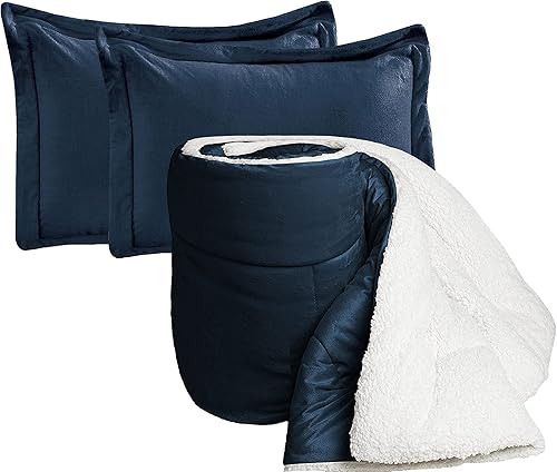 Elegant Comfort Juego de edredón sherpa ultra afelpado de 3 piezas, color sólido y un reverso de sherpa esponjoso, apto para todas las estaciones,
