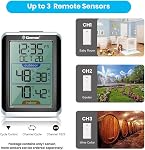GEEVON Indoor Outdoor Thermometer Wireless Digital Hygrometer Temperature Gauge with Time，200ft/60m Range Temperature Humidity Sensor