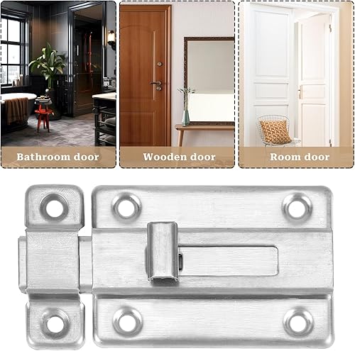 Miniatura 4 de Cerradura de puerta corredera resistente, 2 juegos de pernos deslizantes de acero inoxidable, pestillo de puerta grueso, cerradura de puerta de