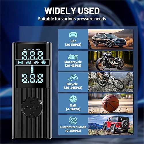 Miniatura 5 de Inflador de neumáticos, juego de compresor de aire portátil, actualización de 20000 mAh, inflado 3 veces más rápido, bomba de aire inalámbrica de
