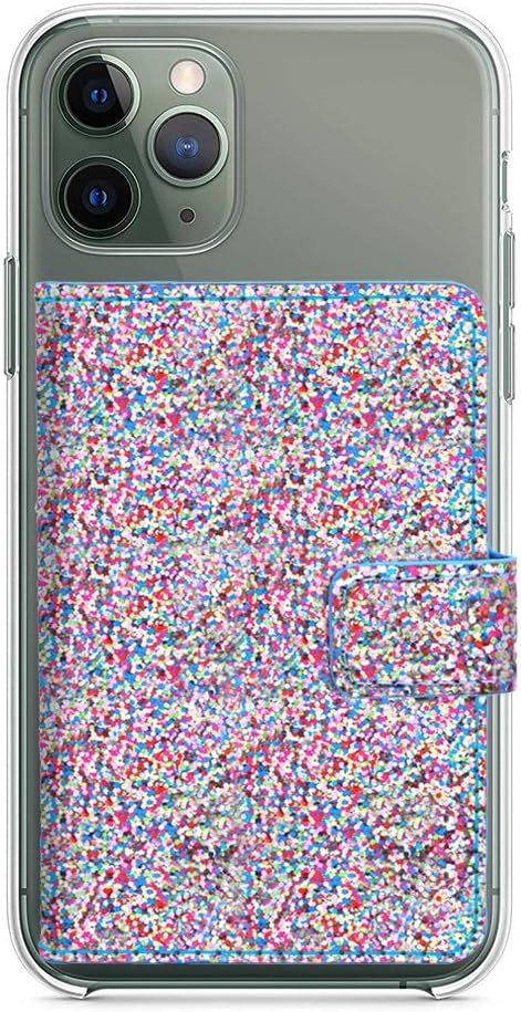 ClarksZone Flip Card Holder Pocket, Sequins Glitter Wallet Case [3M Adhesive] Stick On Slim Credit Card ID Card Slot for Phone Case,Android,iPhone Xs Max/XR/XS,iPhone 13,iPhone 13 Plus,iPhone 12