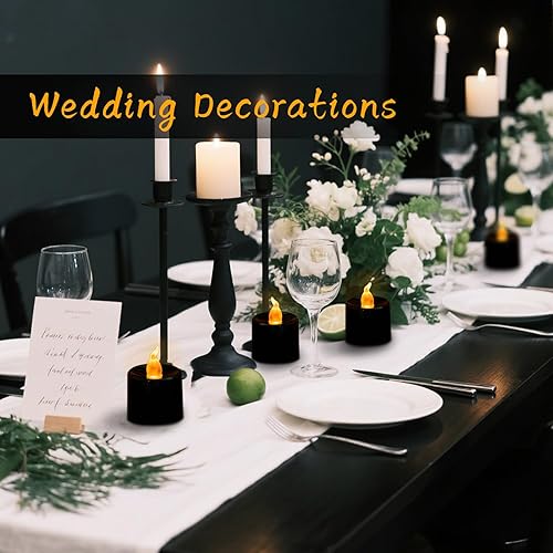 Miniatura 5 de LANKER Paquete de 24 velas de té negras, velas LED sin llama de color amarillo cálido parpadeante, velas falsas que funcionan con pilas, decoración